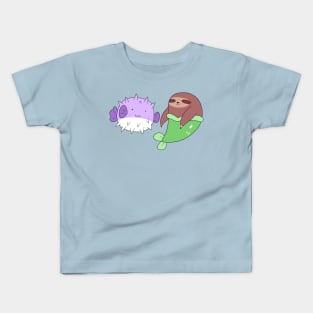 Puffer Fish and Mermaid Sloth Kids T-Shirt